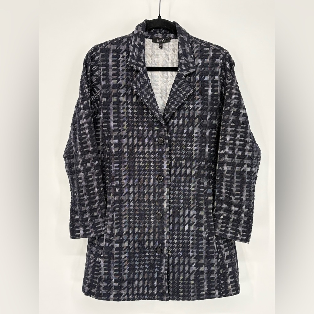 COMFY USA Blazer Jacket Navy Blue Textured Cotton Blend Women’s Small